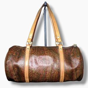 Etro | Vintage Papillon Natural Leather Burgundy Paisley Cylinder Mini Tote Bag